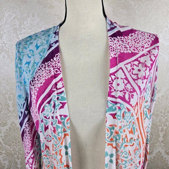 Chico's Size 1 (US Med) Multicolor Open Front Cardigan Long Sleeve Tie Detail - Picture 2 of 11